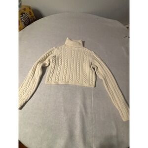 Subdued Cable Knit Turtleneck Sweater Womens White Excellent Cropped Knit sz M